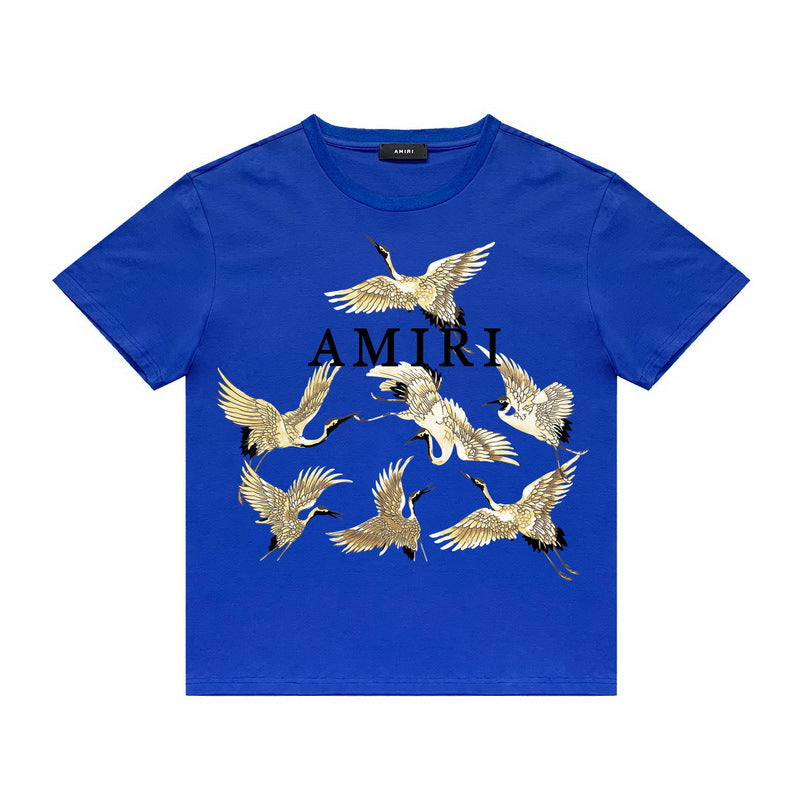 Amiri T Shirt Crane Print Casual Round Neck
