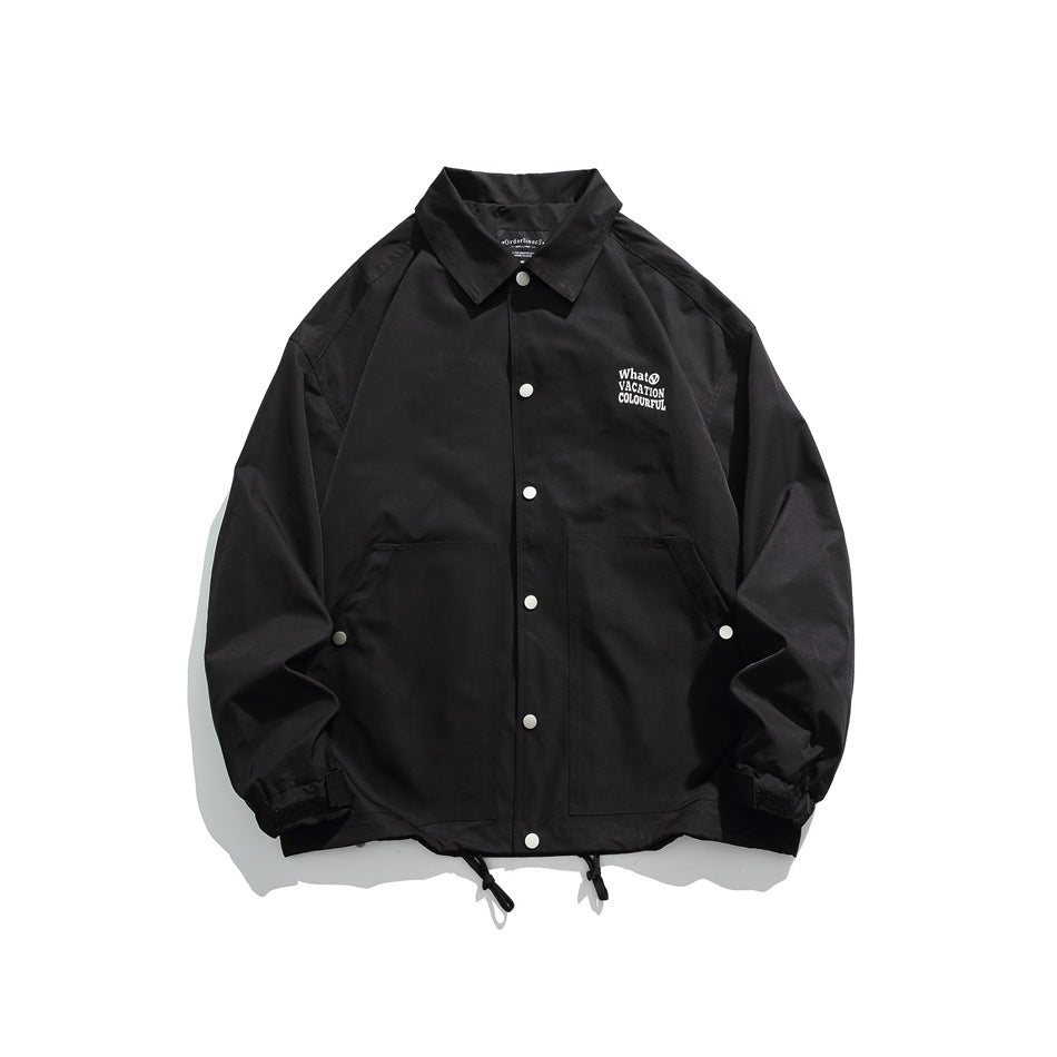 Unisex Jacket Casual Polo Collar Coat Loose Coach Jacket