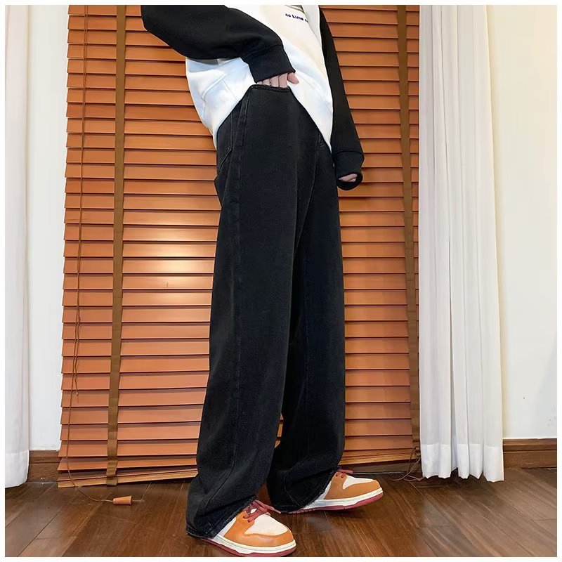 Men Jeans Straight Jeans Spring Retro Washed Loose Casual Trousers