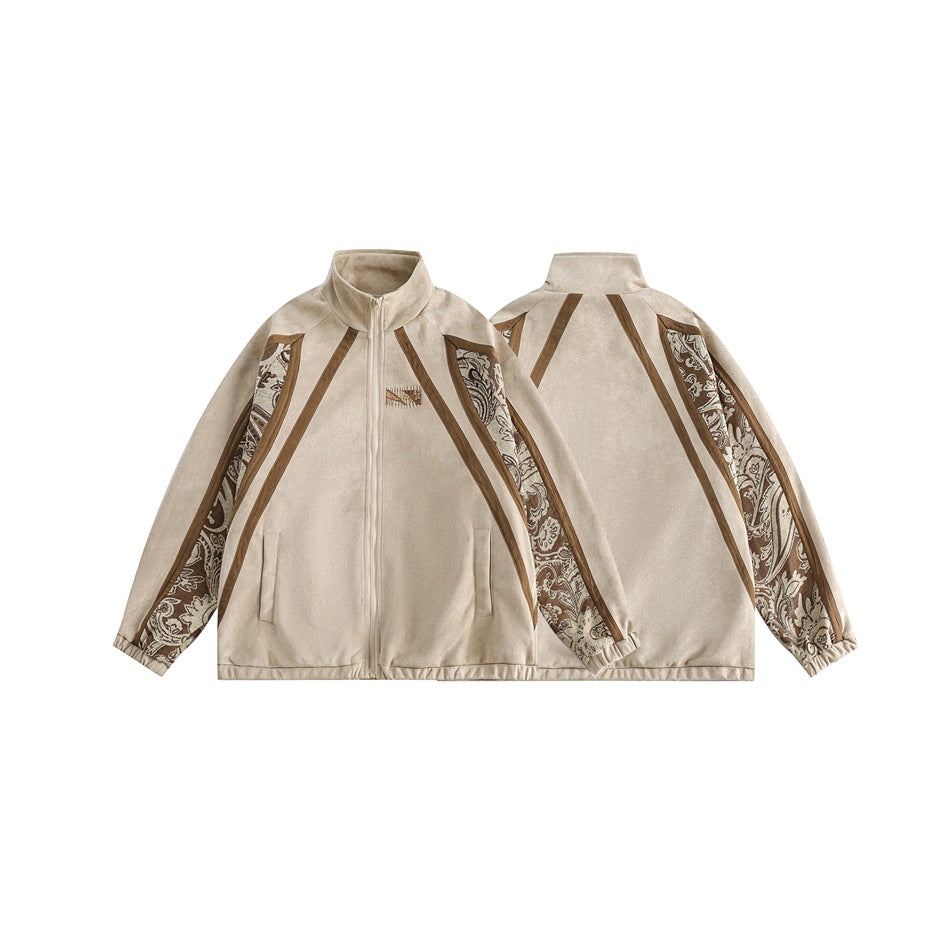 Unisex Jacket Autumn Retro Patchwork Jacket Men's and Women's Stand Collar Coat