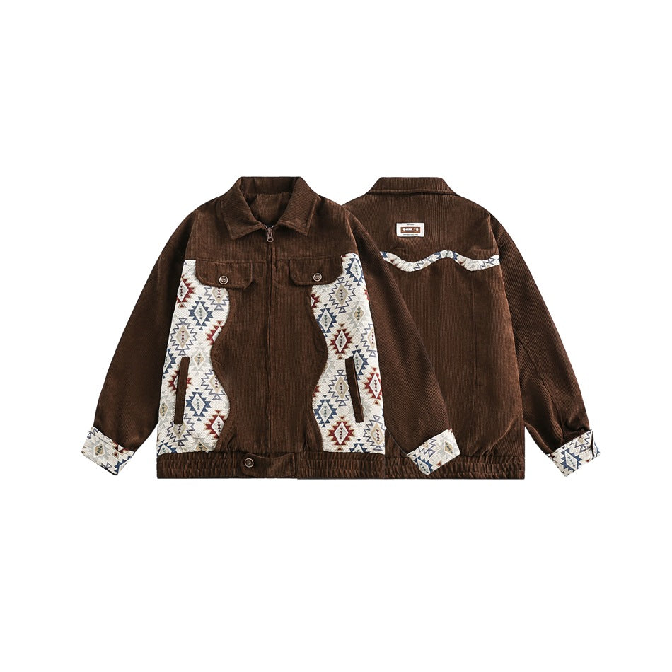 Unisex Jacket Spring and Autumn Casual Jacket Corduroy Turn-down Collar Coat