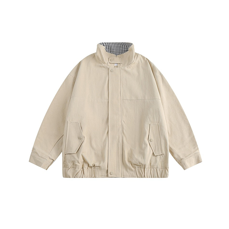 Unisex Jacket Vintage Baggy Coat Men's and Women's Stand Collar Jacket