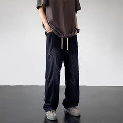 Men Jeans Summer Water Washed Hole Loose Straight Casual Trousers