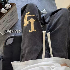 Men Jeans Fall Washable Pants Straight Loose-Fitting Wide-Leg Trousers