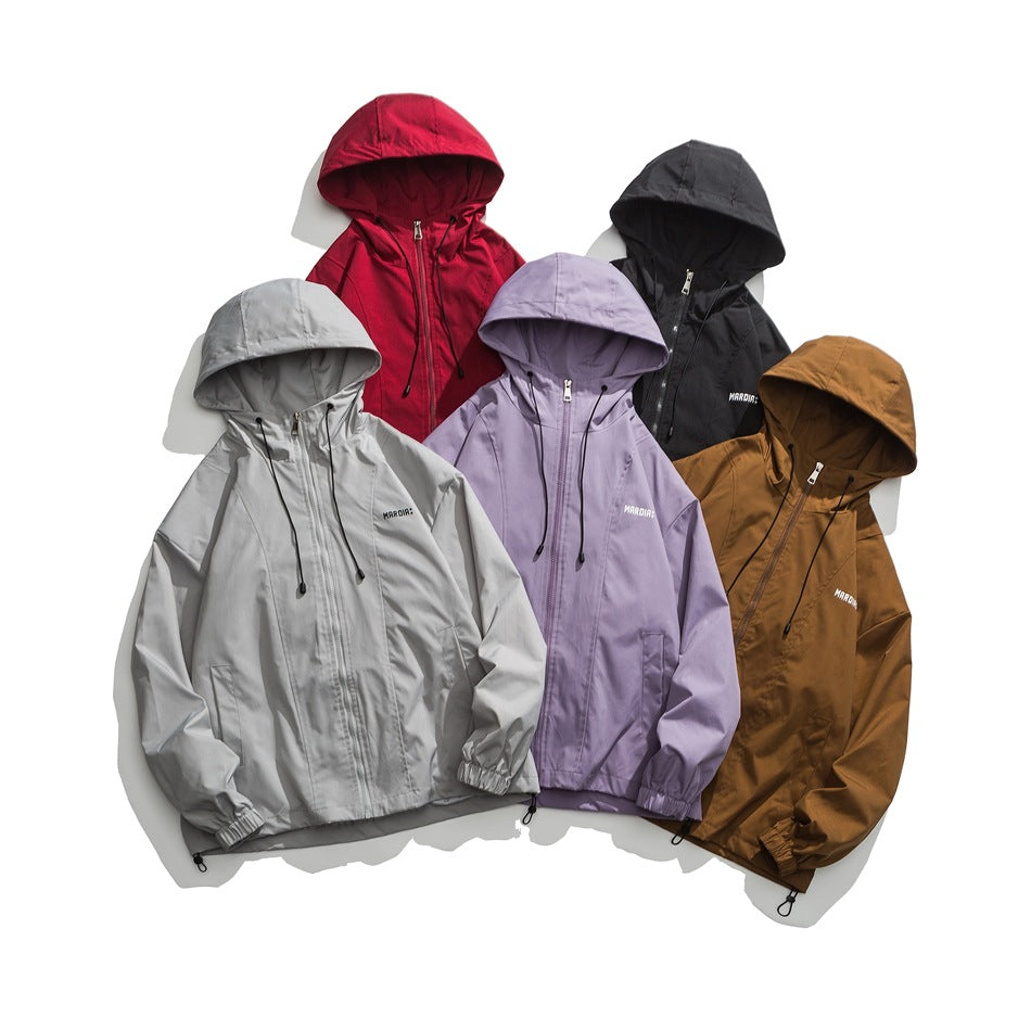 Unisex Jacket Vintage Sports Hooded Jacket Loose Casual Spring and Autumn Coat