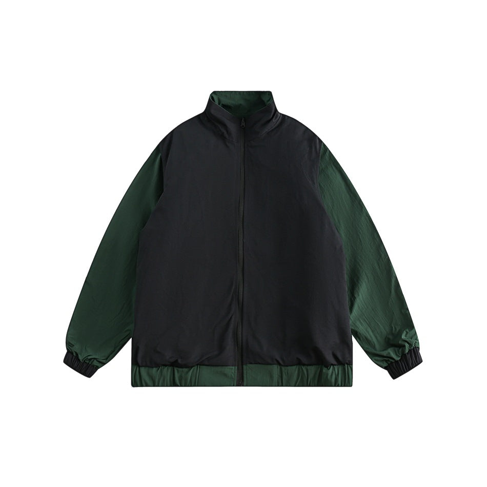 Unisex Jacket Stand-up Collar Sports Jacket Loose Splicing Coat