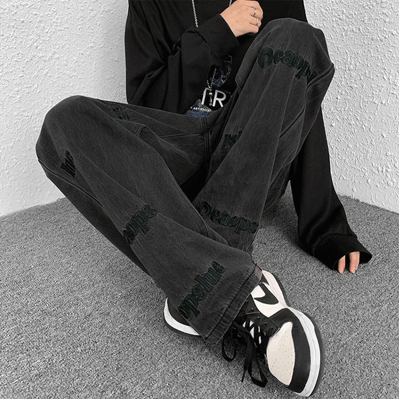 Men Jeans Straight Jeans Men's Summer Loose Wide Leg Pants Trousers