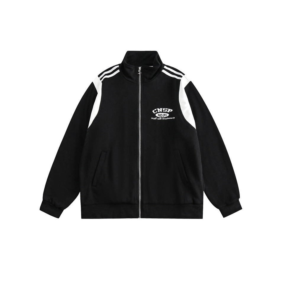 Unisex Jacket Retro Patchwork Coat Loose Lapel Sports Jacket