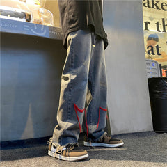 Men Jeans Fall Baggy Straight Trousers Wide Leg Pants