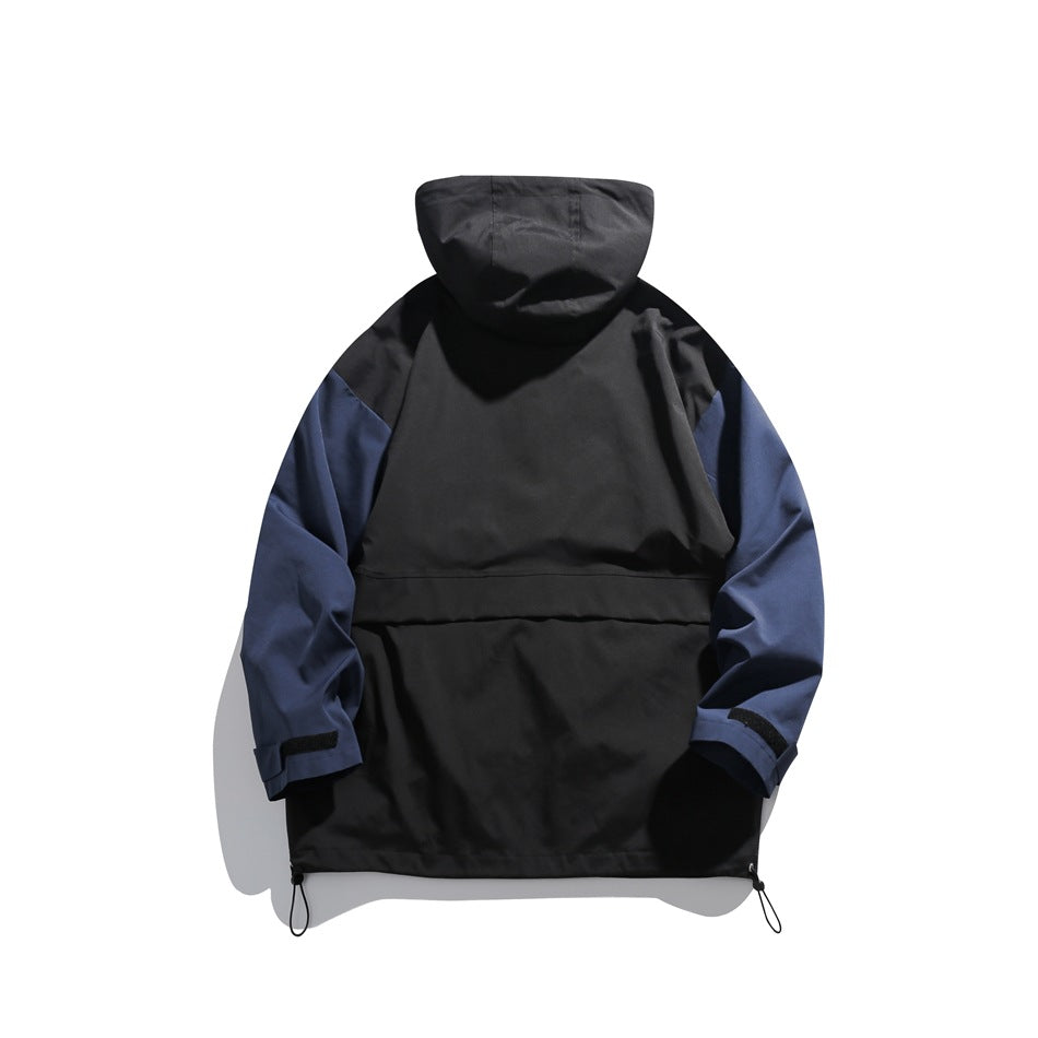 Unisex Jacket Retro Patchwork Contrast Color Jacket Loose Outdoor Jacket
