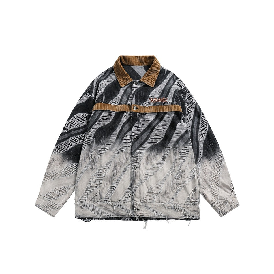 Unisex Jacket Washed Denim Jacket Men's and Women's Loose Lapels Jacket