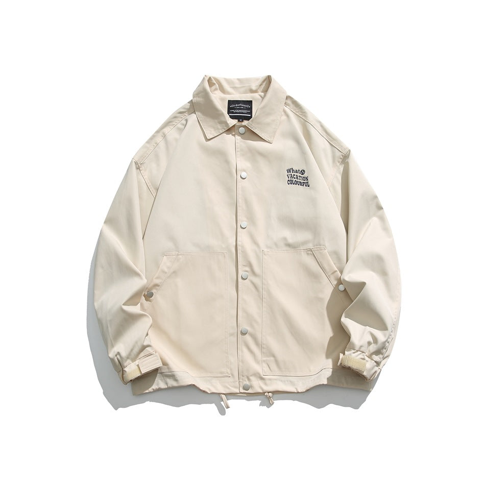 Unisex Jacket Casual Polo Collar Coat Loose Coach Jacket