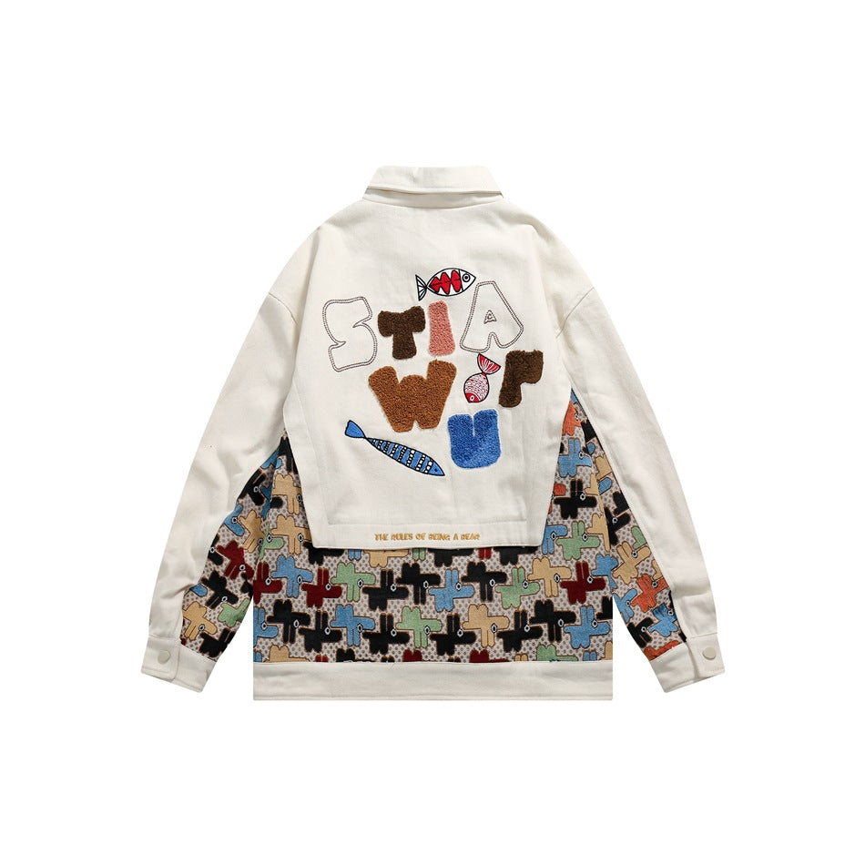 Unisex Jacket Embroidered Jacket for Men and Women Loose Lapels Fashion Brand Coat