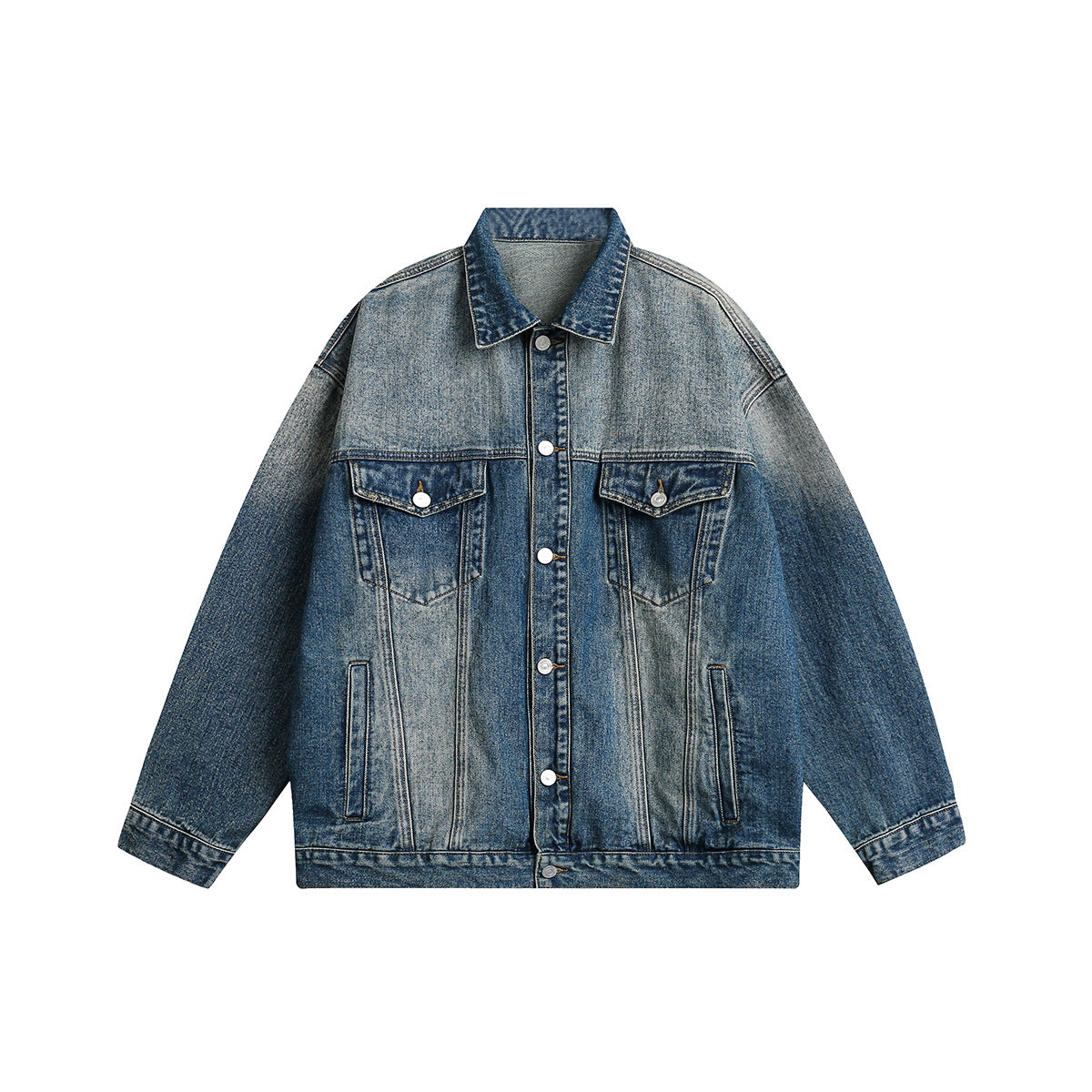 Unisex Jacket Vintage Worn Looking Washed-out Denim Jacket Loose Denim Jacket