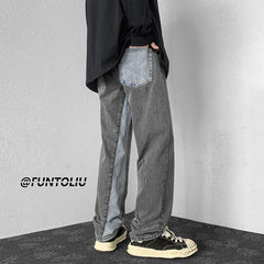 Men Jeans Retro Straight-Leg Pants Wide Leg Trousers