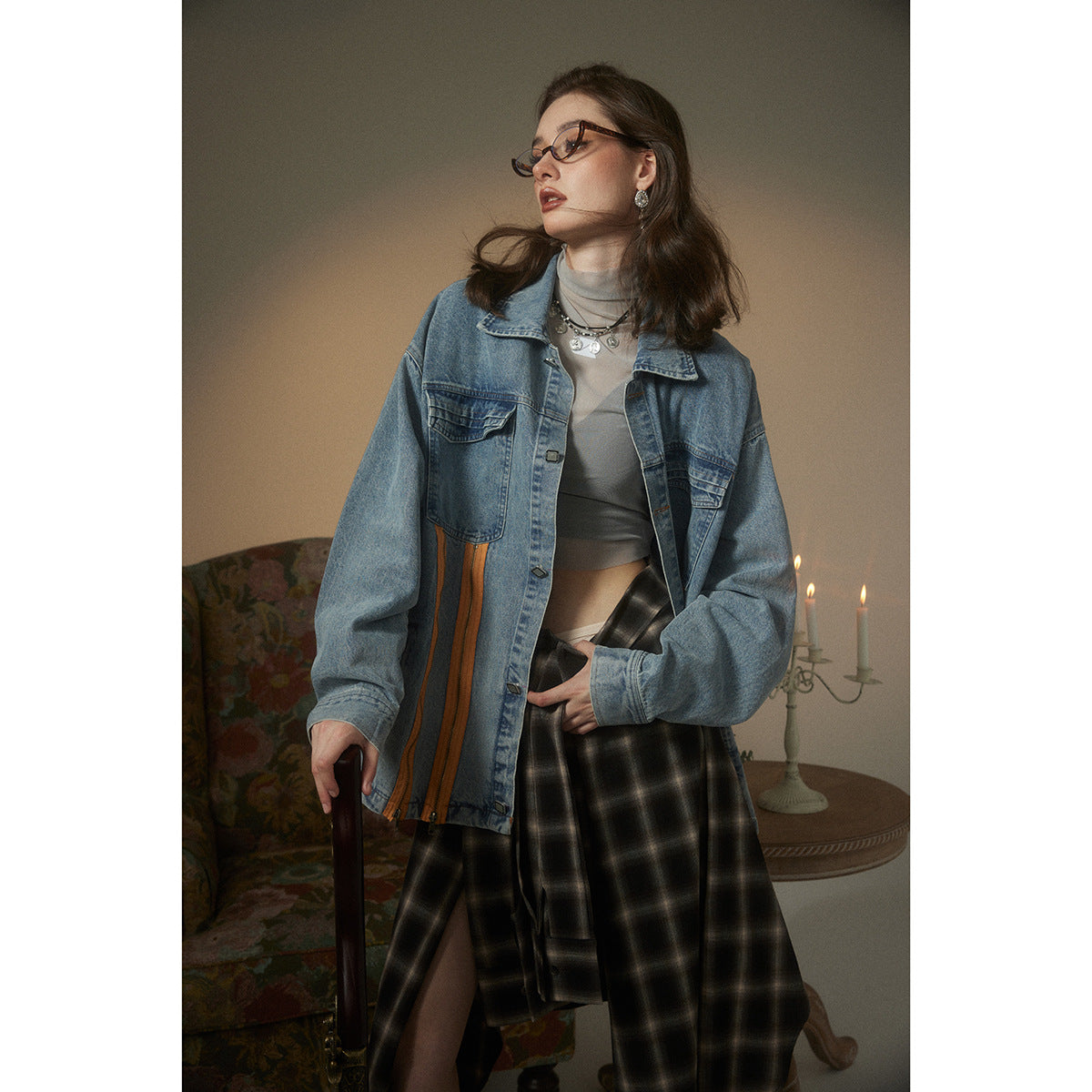 Unisex Jacket Retro Washed Denim Jacket Zipper Men and Women Loose Overalls
