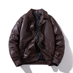 Mens Vintage Jackets Vintage PU Leather Jacket Padded Pilot Bike Leather Jacket