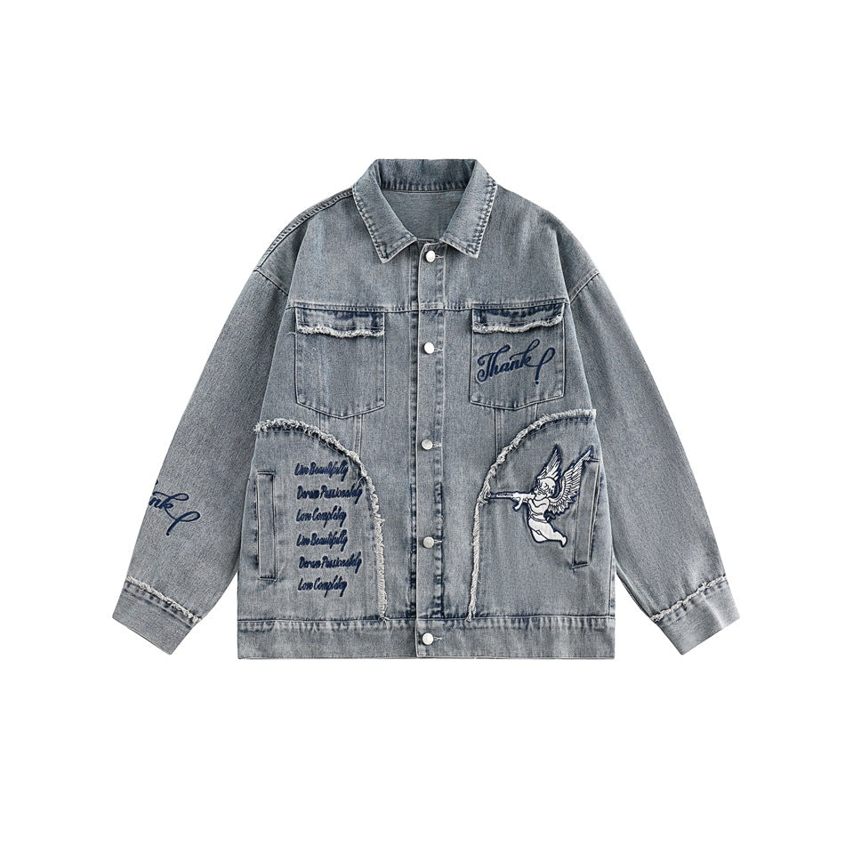 Unisex Jacket Vintage Worn Looking Washed-out Denim Coat Jacket