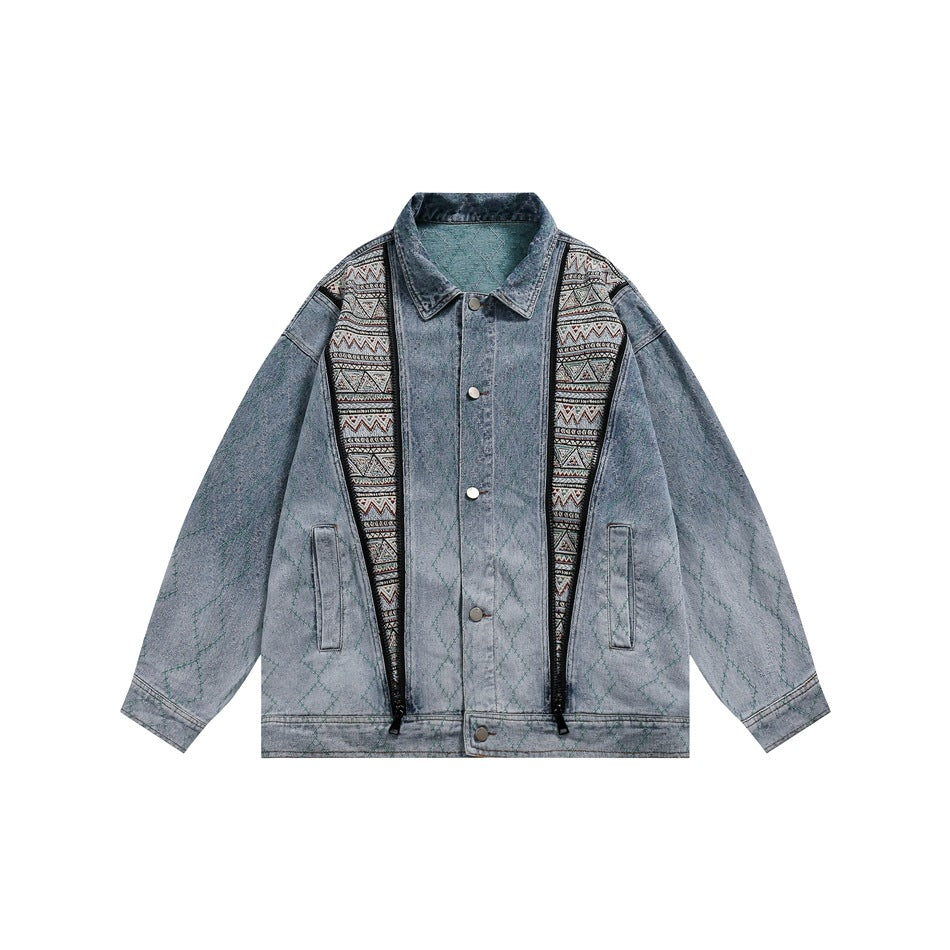 Unisex Jacket Vintage Denim Jacket Loose Lapels Denim Coat