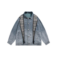 Unisex Jacket Vintage Denim Jacket Loose Lapels Denim Coat