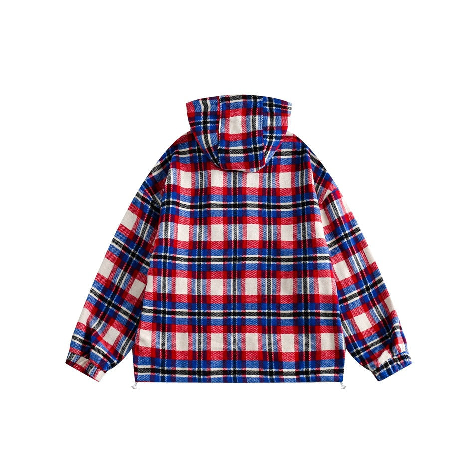 Unisex Jacket Vintage Casual Jacket Men's and Women's Hoodie Plaid Coat