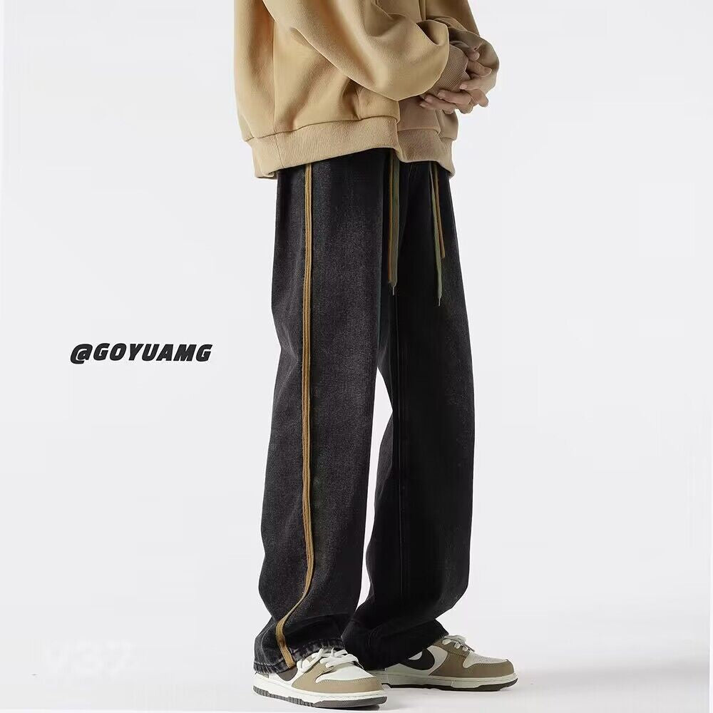 Men Jeans Vintage Jeans Men's Spring and Autumn Loose Wide-Leg Straight Pants