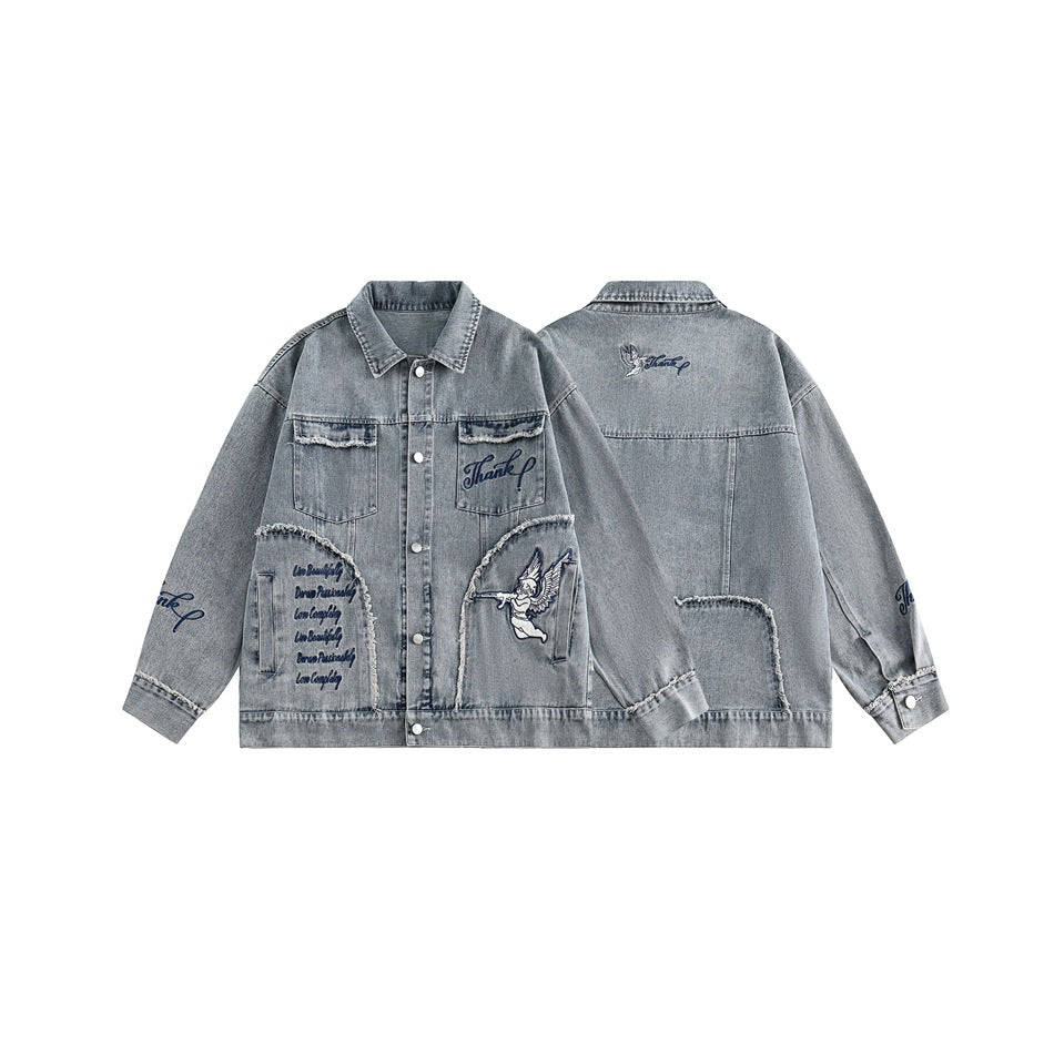 Unisex Jacket Vintage Worn Looking Washed-out Denim Coat Jacket