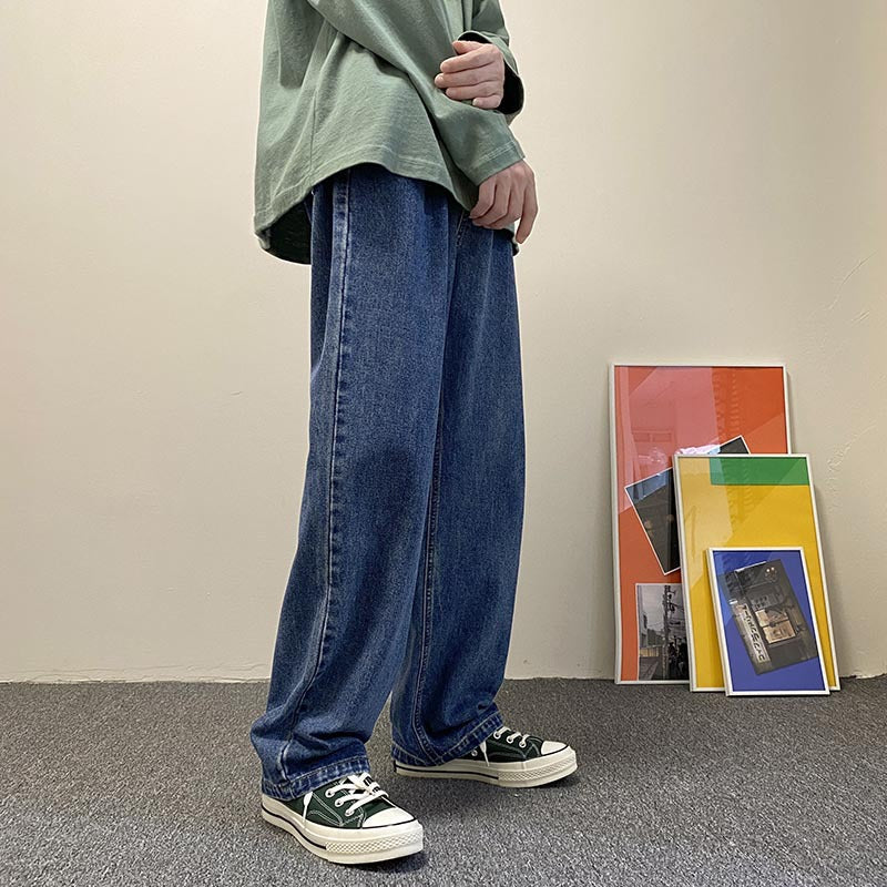 Men Jeans Spring and Autumn Loose Straight Pants Retro Washed Pants