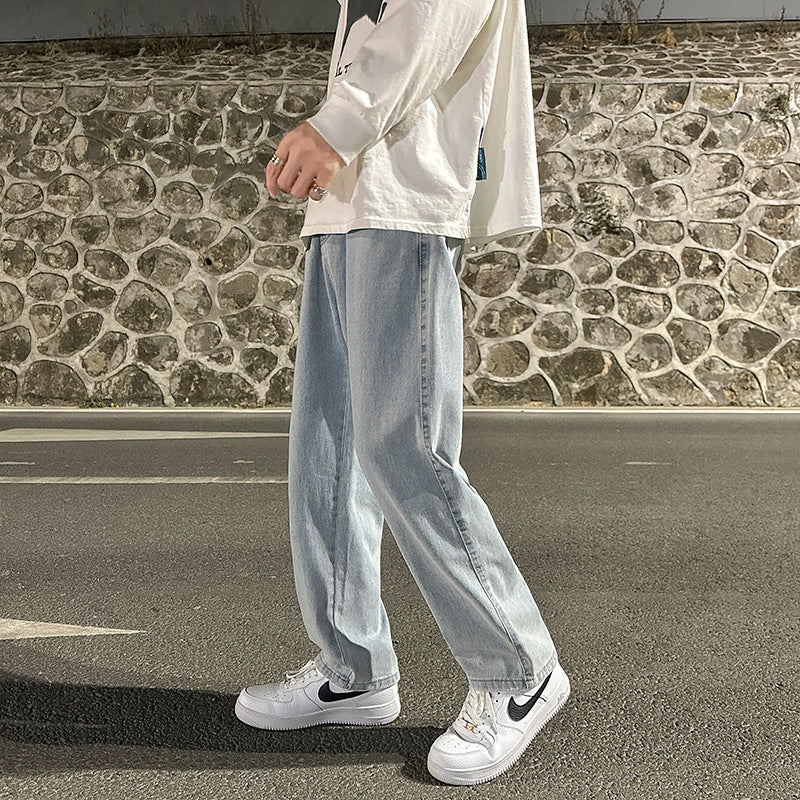 Men Jeans Loose Wide Leg Pants Spring Straight-Leg Trousers Men