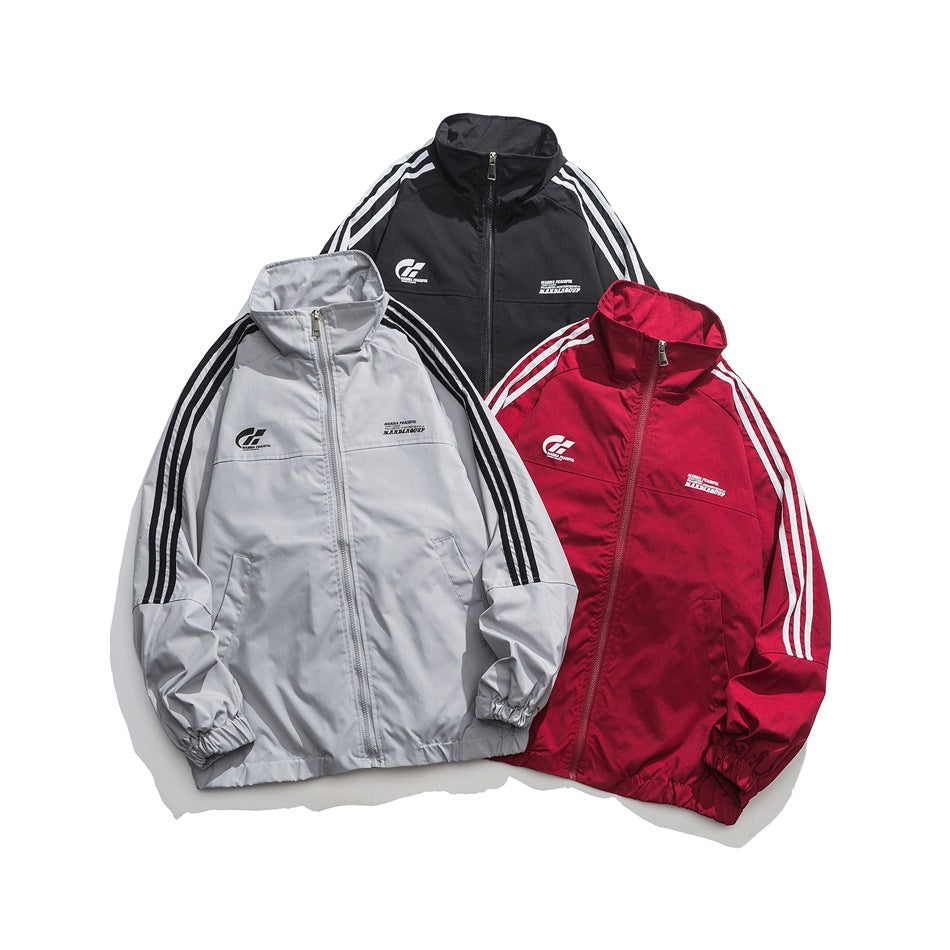 Unisex Jacket Vintage Cardigan Stand Collar Sports Jacket