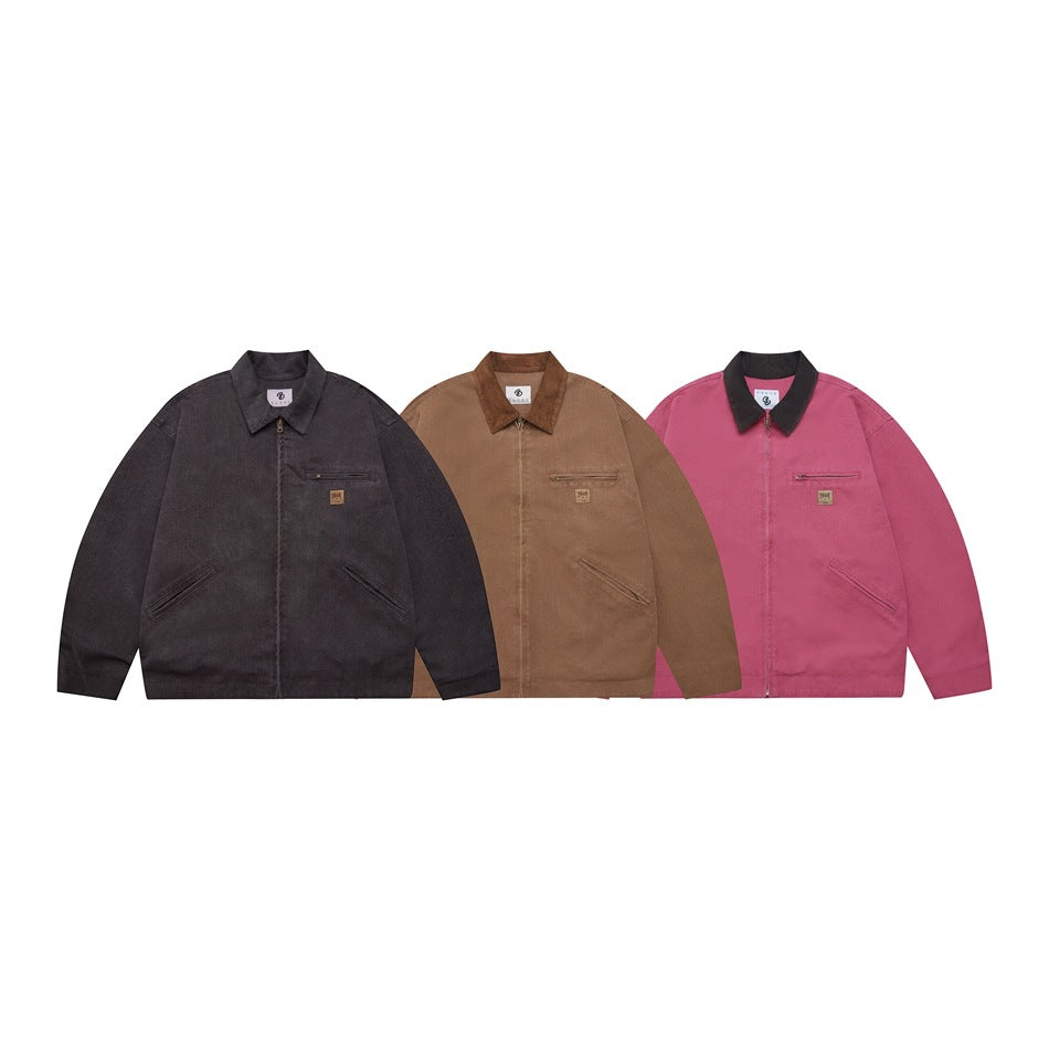 Unisex Jacket Retro Washed Lapel Detroit Jacket Baggy Coat