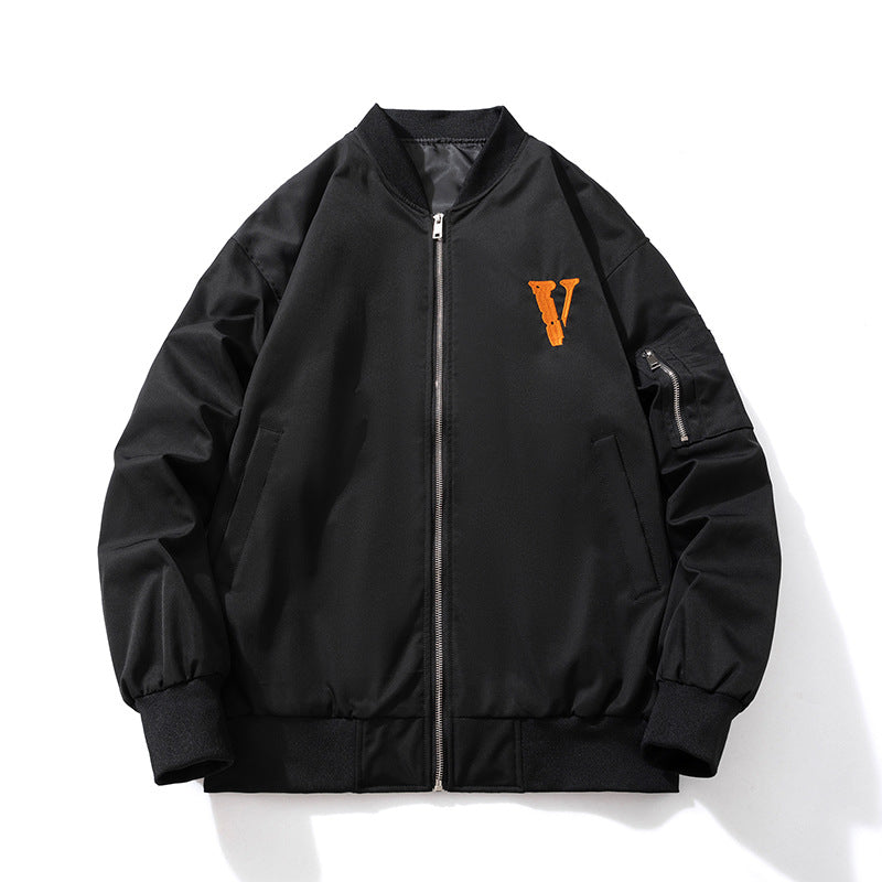 Mens Vintage Jackets Letter Embroidery Loose Baseball Flight Suit