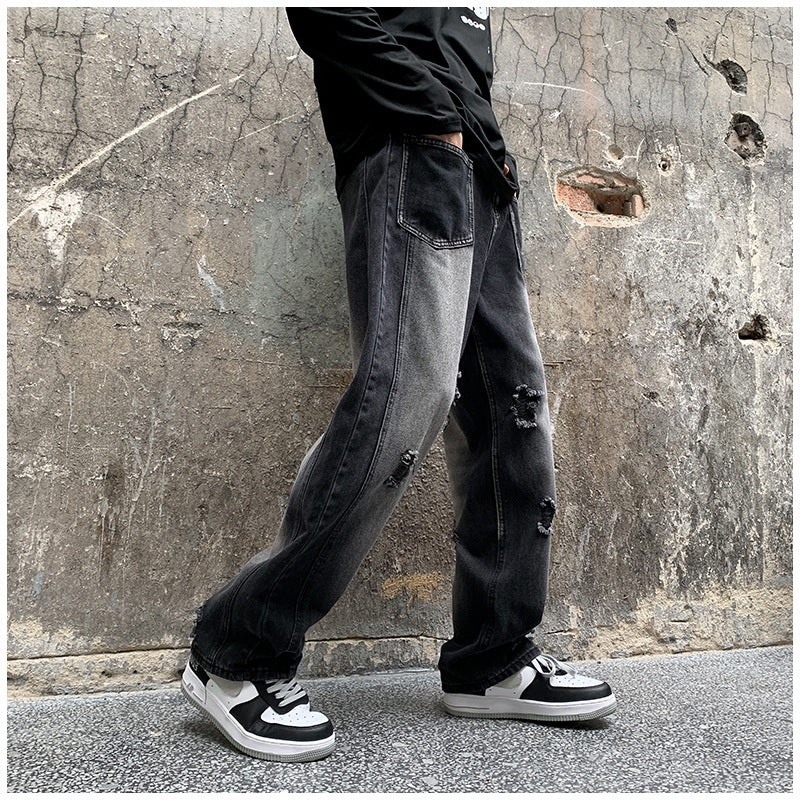 Men Jeans Ripped Jeans Men's Autumn Retro Loose Straight Trousers