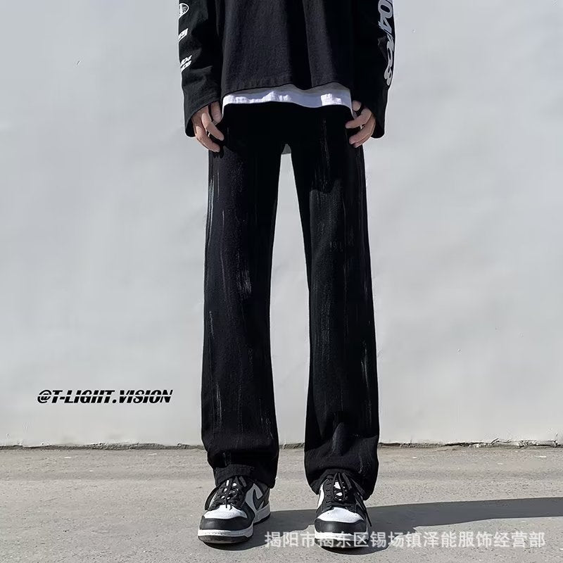 Men Jeans Inkjet Jeans Summer Slim-Fitting Straight Pants