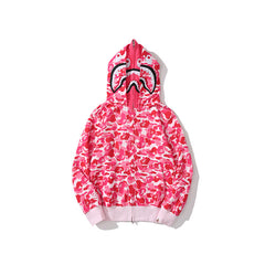 Bathing Ape Hoodie Camouflage Double Hat Autumn/Winter Fleece Cardigan Zipper Loose Shark