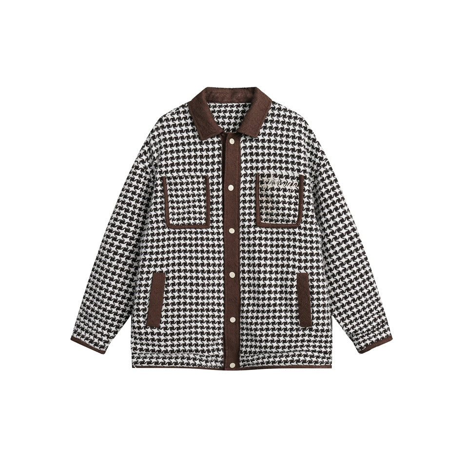 Unisex Jacket Autumn Winter Retro Houndstooth Jacket Loose Lapels Coat