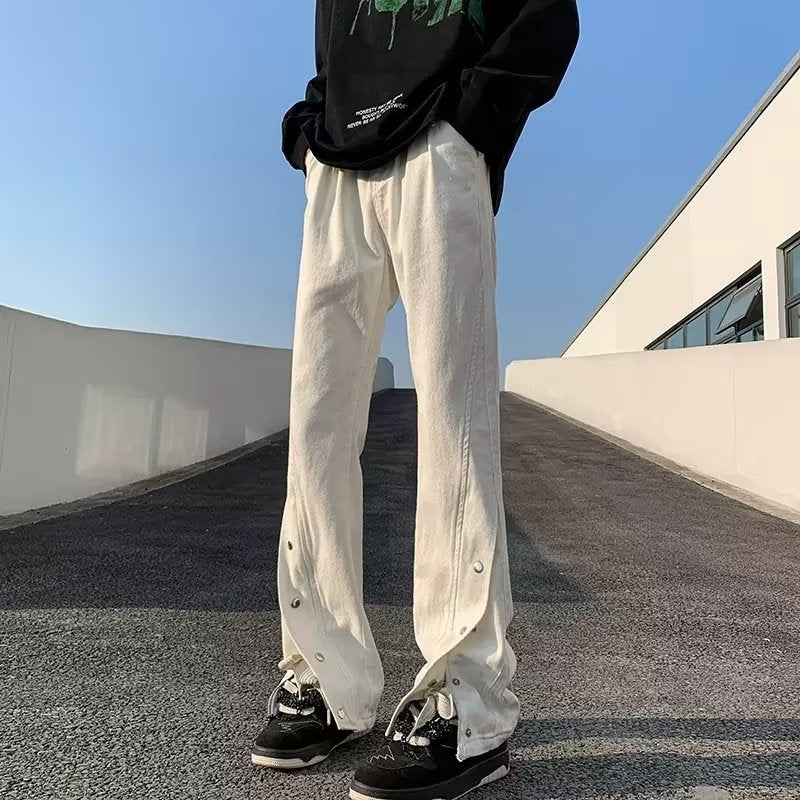 Men Jeans Slim Fit Bootcut Trousers Slit Pants
