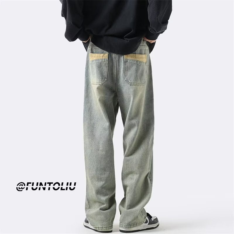 Men Jeans Spring Retro Straight-Leg Pants