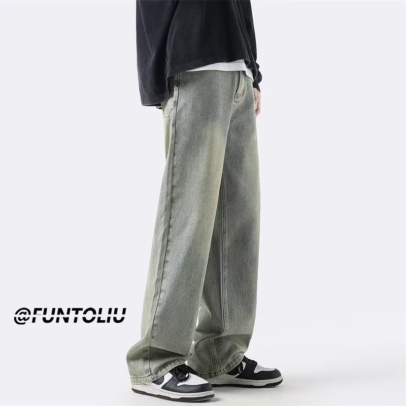Men Jeans Spring Retro Straight-Leg Pants
