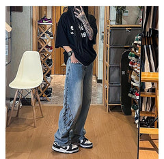 Men Jeans Vintage Jeans Spring and Autumn Distressed Baggy Straight Trousers
