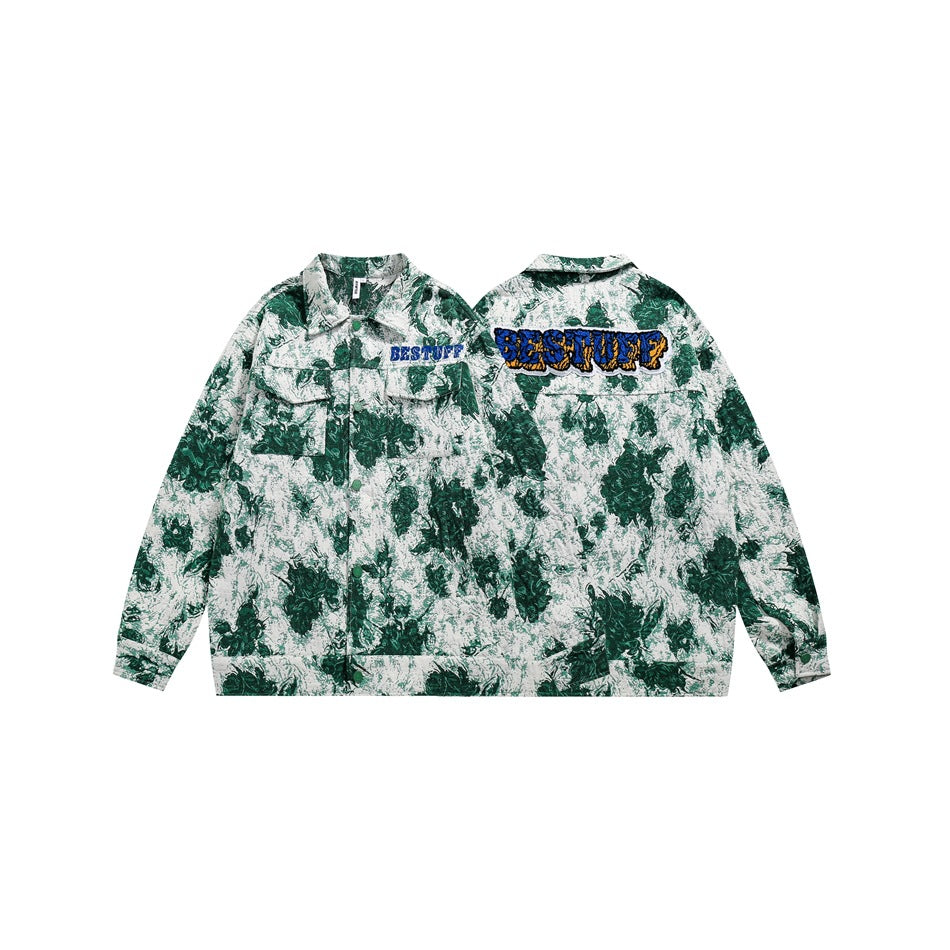 Unisex Jacket Autumn Floral Embroidered Jacket Lapel Overalls