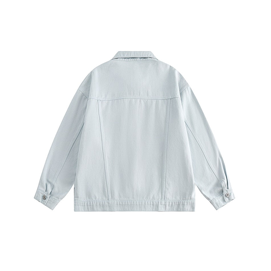Unisex Jacket Spring and Autumn Denim Jacket Men and Women Couple Loose Casual Polo Collar Jacket
