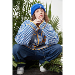 Unisex Jacket Baseball Clothing Jacket Men and Women Couple's Collarless Houndstooth Design Jacket