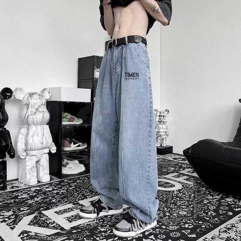 Men Jeans Oversize Autumn Wide Leg Pants Baggy Straight Trousers
