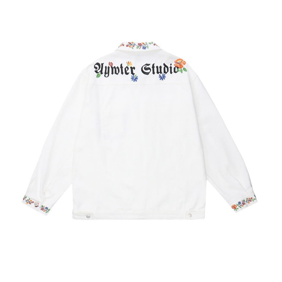 Unisex Jacket Spring and Autumn Casual Jacket Men's and Women's Polo Collar Top Couple's White Unifrom Coat