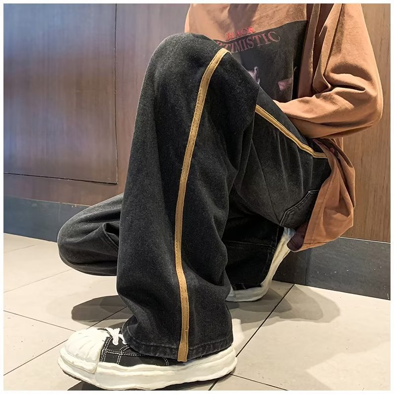 Men Jeans Retro Washed Jeans Men's Spring and Autumn Loose Wide-Leg Straight Trousers