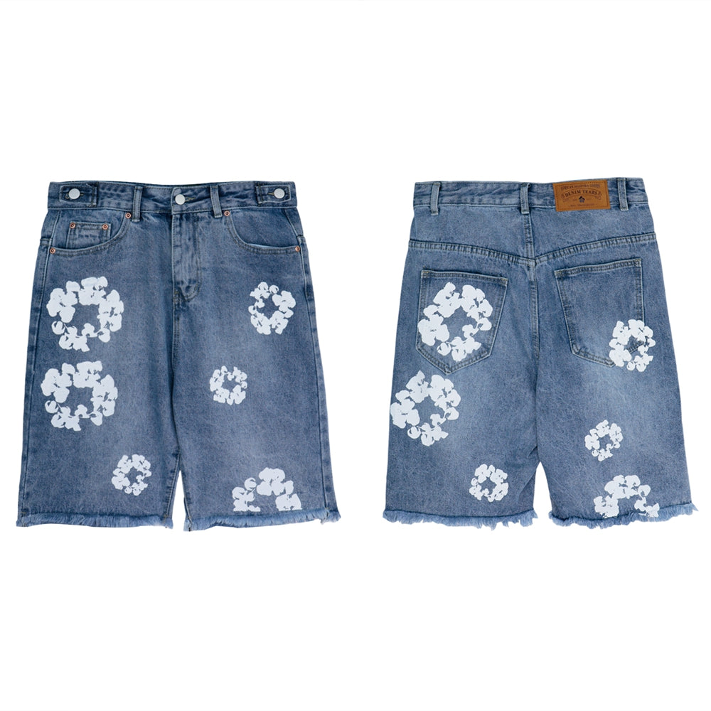 DENIM TEARS shorts denim kapok print summer loose for men and women