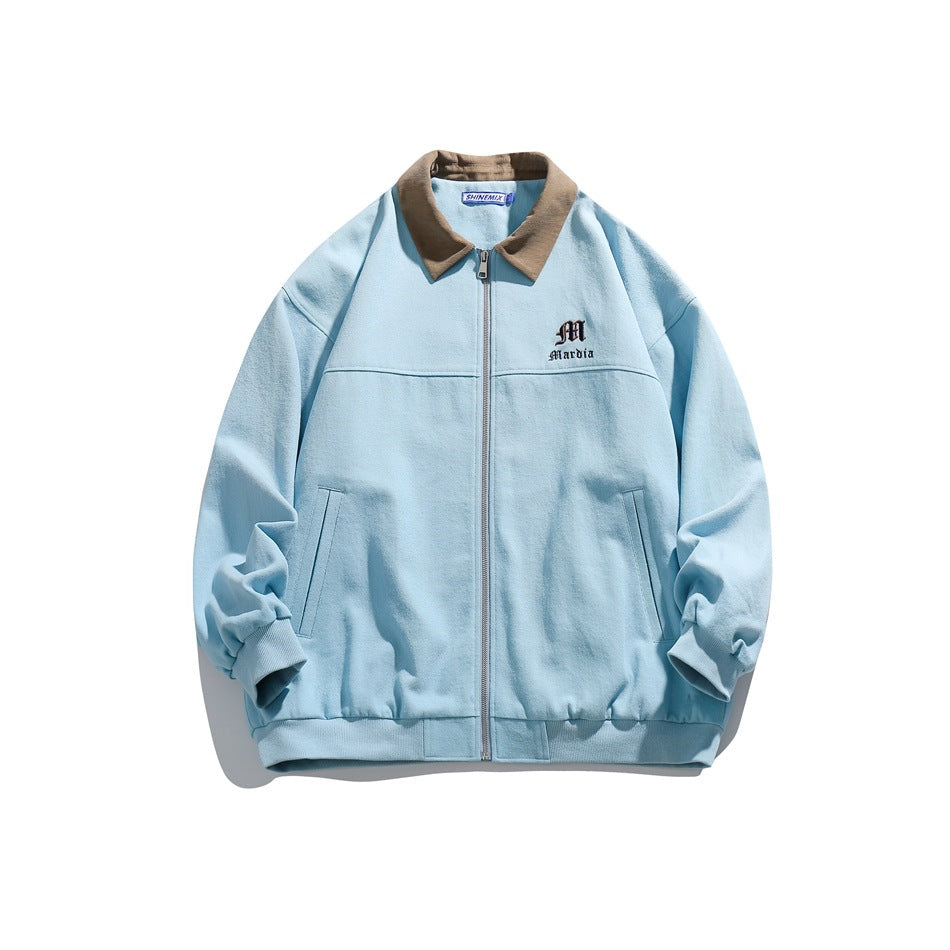 Unisex Jacket Vintage Coat Loose Casual Polo Collar Workwear Jacket