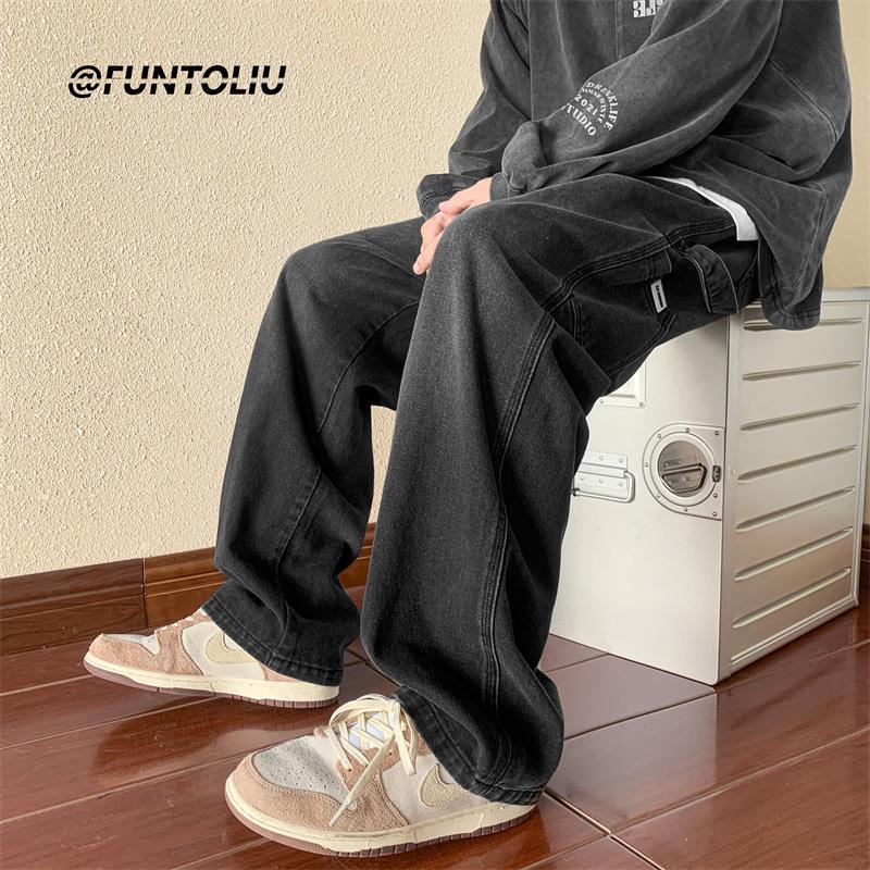 Men Jeans Vintage Brown Jeans Men's Autumn Loose Straight Wide Leg Pants
