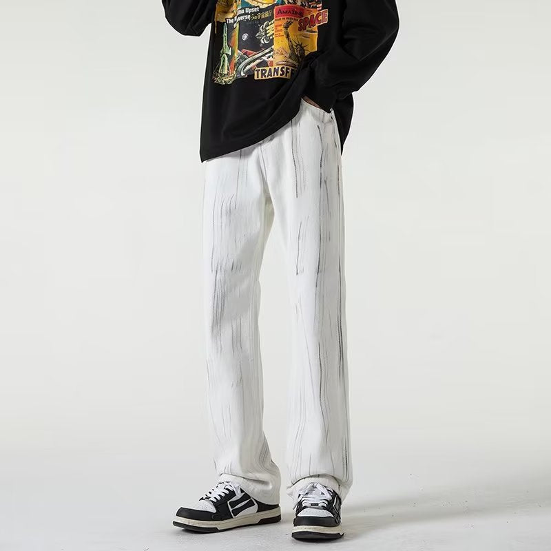 Men Jeans Tie-Dyed Jeans Men's Spring and Autumn Black Straight Pants